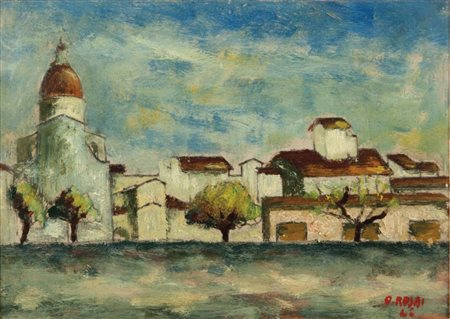 OTTONE ROSAI (1895-1957) San Frediano in Cestello 1946olio su cartone cm...