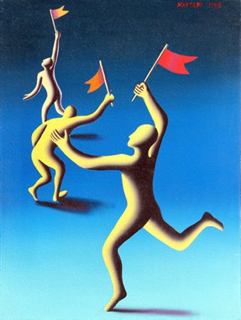 Mark KOSTABI (Los Angeles 1960-) Trifecta, 1995, olio su tela, cm. 61 x 46,...