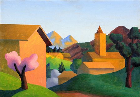 SALVO (Leonforte 1947-Torino, 2015) La valle, 2004, olio su cartone telato,...