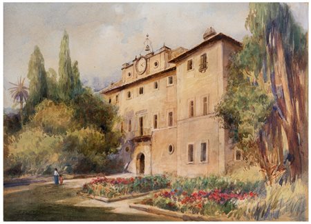 FILIBERTO PETITI 1845 - 1924 Castello Rospigliosi Fregene Acquarello su...