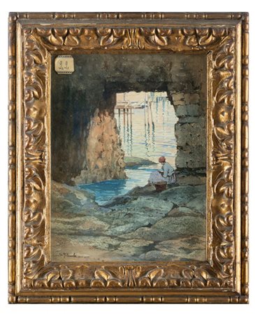 SALVATORE PETRUOLO Catanzaro 1857 - Napoli 1946 Donna in grotta sul mare 1902...