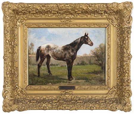 FILIPPO PALIZZI Vasto 1818 - Napoli 1899 Cavallo 1966 Olio su tela cm 22 x 29...