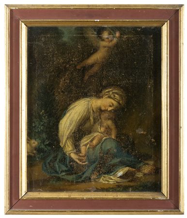 PITTORE INGLESE FINE XIX SECOLO Madonna con bimbo Olio su tela cm 48 x 38