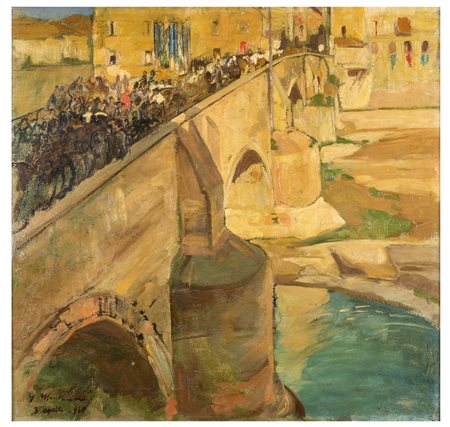 GIUSEPPE MONTANARI Osimo 1889 - Varese 1976 Ponte con figure 1925 Olio su...