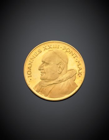 Medaglia commemorativa in oro giallo 900/1000 raffigurante Giovanni XXIII e...