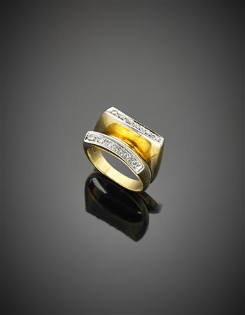 Anello in oro giallo e bianco con diamanti rotondi g. 10, misura 15/55 A...