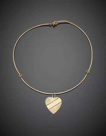 Girocollo semirigido in oro giallo 750/1000 di g.10,80 con pendente a cuore...