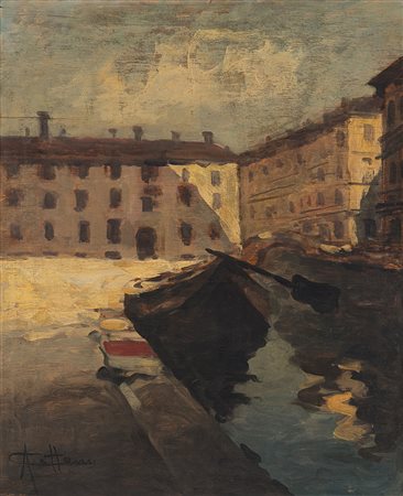 Achille Cattaneo (Limbiate 1872 - Milano 1931) "La Darsena" olio su...