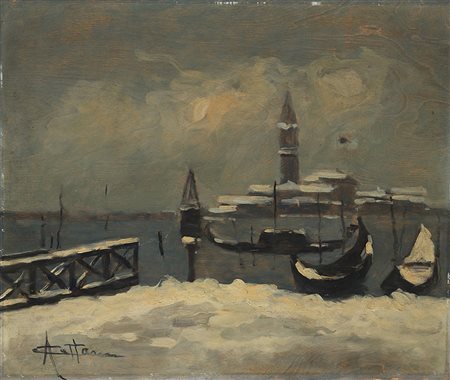 Achille Cattaneo (Limbiate 1872 - Milano 1931) "Venezia" olio su compensato...