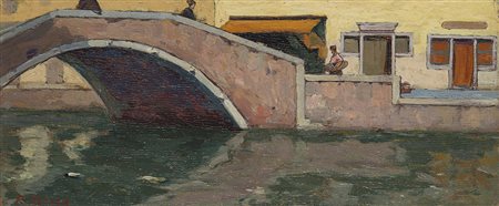 Roberto Borsa (Milano 1880 - 1965) "Ponte a Chioggia" olio su tavoletta (cm...