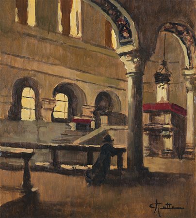 Achille Cattaneo (Limbiate 1872 - Milano 1931) "Interno di Sant'Eustorgio,...