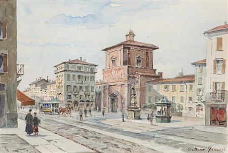Arturo Ferrari (Milano 1861 - 1932) "San Nazaro al Brolo. Corso di Porta...