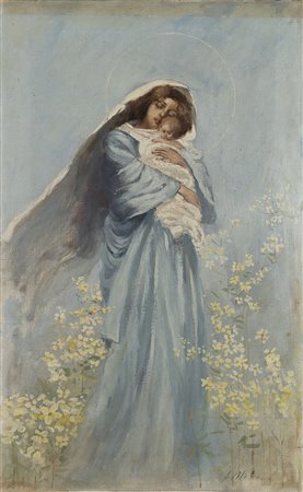 Gian Emilio Malerba (Milano 1880 - 1926) "Madonna con Bambino" olio su tela...