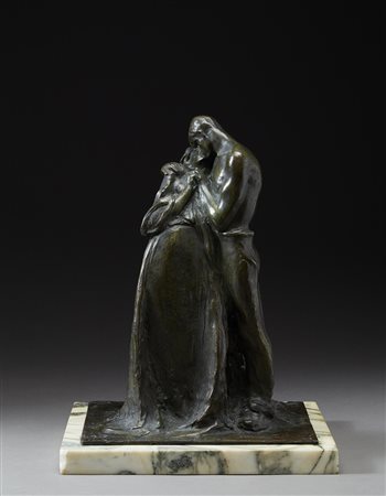 Angelo Montegani (Milano 1891 - 1959) "Il bacio" scultura in bronzo (h cm 40)...