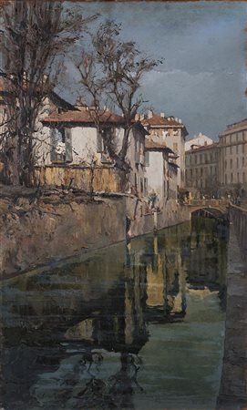 Alfredo Scocchera (Baselice 1887 - Milano 1954) "Ponte di Monforte, Naviglio...