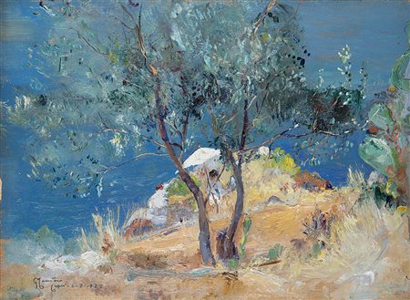Giuseppe Casciaro (Ortelle 1861 - Napoli 1945) "La pittrice. Capri" olio su...