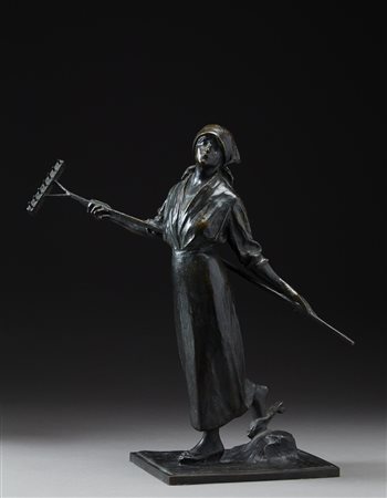 Alberto Dressler (Milano 1878 - 1949) "Contadina" 1914 scultura in bronzo (h...