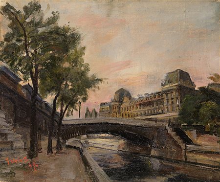 Donato Frisia (Merate 1883 - 1953) "Parigi" '49 olio su tela (cm 50x60)...
