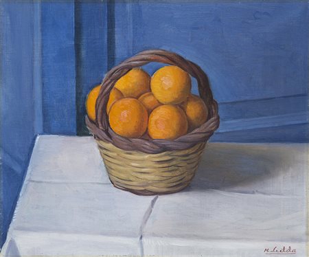 Marius Ledda (Cagliari 1880 - Roma 1965) "Cesto con arance" olio su tela (cm...