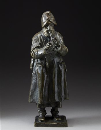 Ernesto Bazzaro (Milano 1859 - 1937) "Il suonatore" scultura in bronzo (h cm...