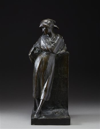 Alberto Dressler (Milano 1878 - 1949) "La sosta" 1921 scultura in bronzo (h...