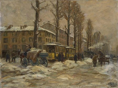 Carlo Balestrini (Milano 1868 - 1923) "Vecchia Milano sotto la neve" 1911...