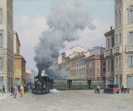 Giannino Grossi (Milano 1889 - 1969) "El Gamba de legn in Corso Vercelli"...