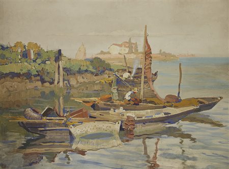 Vettore Zanetti Zilla (Venezia 1864 - Milano 1946) "Sosta" olio magro su...