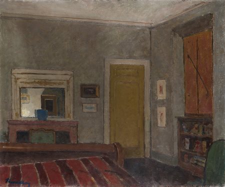 Giuseppe Novello (Codogno 1897 - 1988) "Interno notturno" 1969 olio su tela...