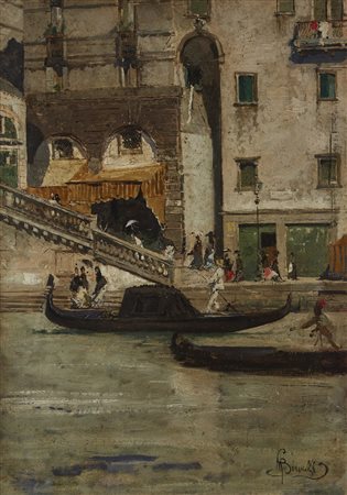 MosË Bianchi (Monza 1840 - 1904) "Presso il ponte di Rialto a Venezia" olio...