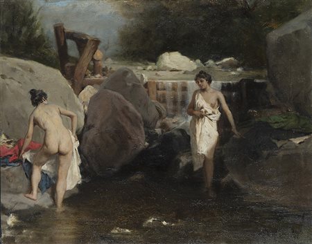 Eleuterio Pagliano (Casale Monferrato 1826 - Milano 1903) "Bagno alla fonte"...