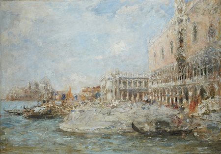 Luigi Mantovani (Milano 1880 - 1957) "Palazzo Ducale a Venezia" 1944 olio su...