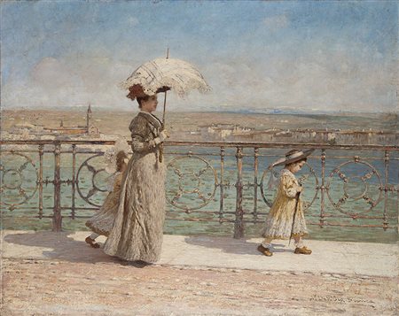 Angelo Dall'Oca Bianca (Verona 1858 - Verona 1942) "Passeggiata sul Ponte...