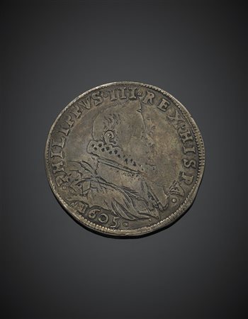 MILANO. Filippo III di Spagna (1598-1621). Denaro da 100 soldi 1605. MIR 343....