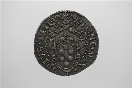 ROMA. Pio IV (1559-1565). Testone, con stemma e S. Pietro seduto in trono....