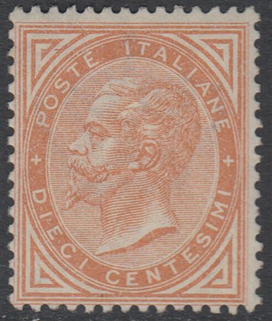 [REGNO D'ITALIA] 1863/1865 10c. ocra arancio, tiratura di Londra. A. Diena...