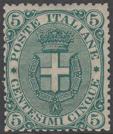 [REGNO D'ITALIA] 1891 "Stemma", 5c. verde. G. Oliva MNH..........(Sass. 59)