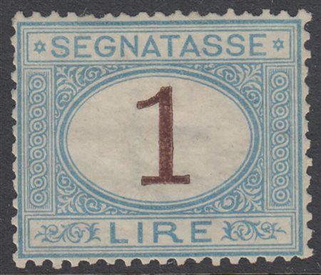 [REGNO D'ITALIA] 1870 Segnatasse, 1 lira azzurro chiaro e bruno. Cert. A....