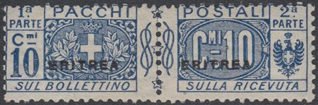 [ERITREA] 1916 Pacchi postali, 10c. azzurro "Nodo di Savoia". Cert. Raybaudi...