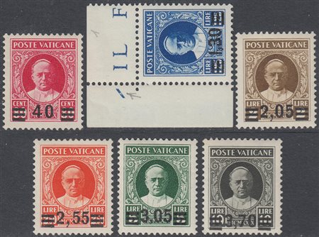 [VATICANO] 1934 "Provvisoria" serie completa di 6 valori. Cert. A. Diena...