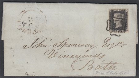 [GRAN BRETAGNA] 1841 (9 giu.) "Penny Black", lettera affrancata con 1d. nero...