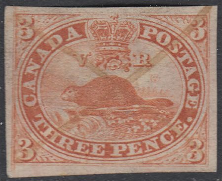 [CANADA] 1852 "Castoro", 3d. scarlatto-vermiglio, carta liscia, con...