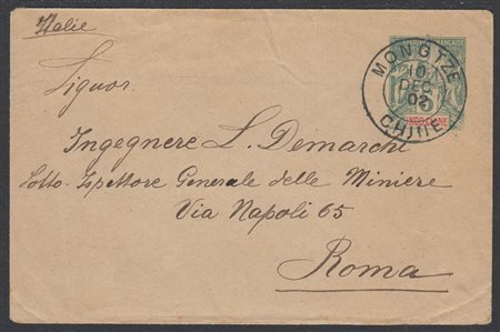 [INDOCINA] 1902 (10 dic.) Busta postale da 5c. verde da Mongtze, via Lao-Kai...