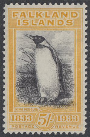 [ISOLE FALKLAND] 1933 Centenario dell'amministrazione britannica, 5/- nero e...