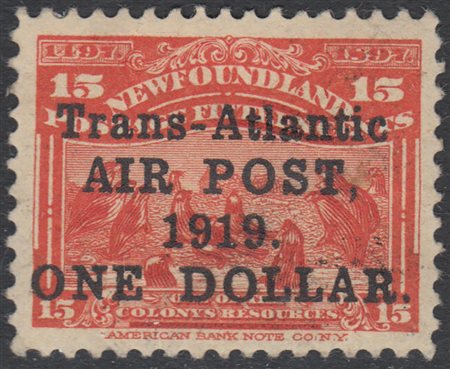 [TERRANOVA] 1919 $1/15c. soprastampato "Trans-Atlantic/AIR POST,/1919./ONE...