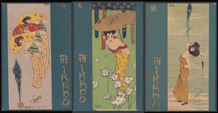 "[ART NOUVEAU] 1901 Tre cartoline (N. I, II, III) viaggiate da Milano a Lodi,...