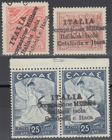 [CEFALONIA E ITACA] 1941 Lotto composto da 3 rari esemplari con soprastampa...