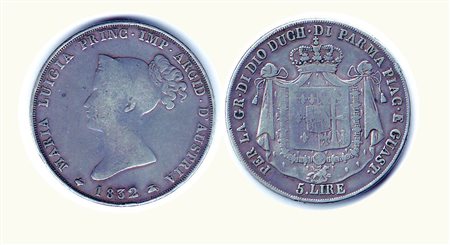 PARMA - Maria Luigia - 5 Lire 1832. Rarità: RR - Metallo: AR - Conservazione:...