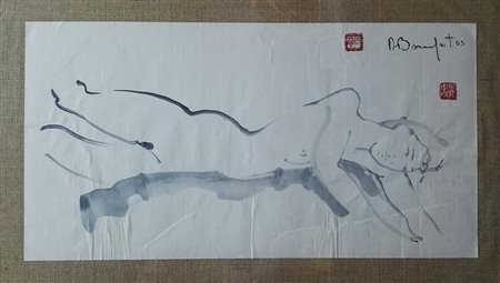 A. Bonnefoit " Nudo disteso" tecnica mista 35x68 ''la carta'' 50x83 ''il...