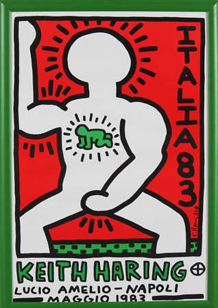 HARING KEITH (1958 - 1990) Senza titolo. Poster. Cm 69,00 x 47,00. Firma in...